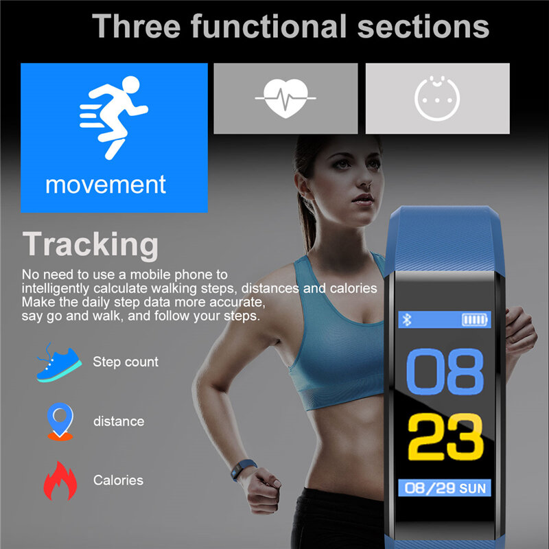Bracelet de suivi de forme physique intelligent étanche OPHAX Bracelet de surveillance de fréquence cardiaque de pression artérielle podomètre de sport pour Android iOS