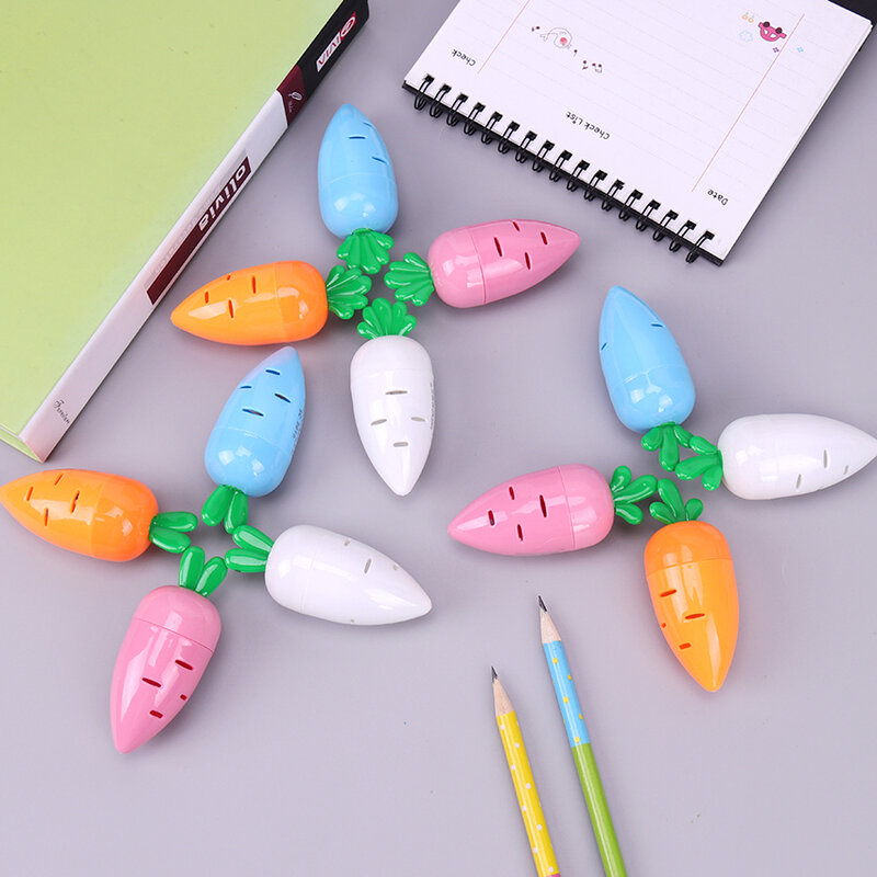 Sacapuntas de plástico con dibujos animados Kawaii para niños, sacapuntas creativo con moldura de zanahoria, artículo novedoso, papelería escolar
