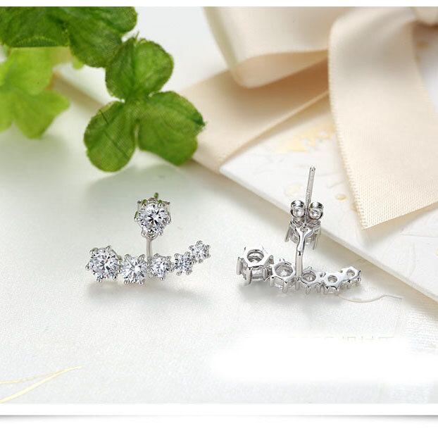 925 Sterling Silver Earrings For Women With White Cubic Zircon Fashion -Silver-Jewelry Wedding Stud Earring Bijoux