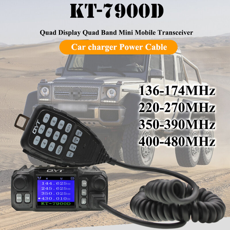 Mini Radio móvil QYT KT-7900D, 25W, Quad Band, 144/220/350 MHz, KT7900D, transceptor UV, con fuente de alimentación, última versión