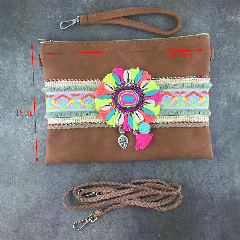 Mulheres hippie Bohemian bolsa Lace tassel beading Bordado saco de ombro handmade Cotton Bag nacional étnica Shell sacos