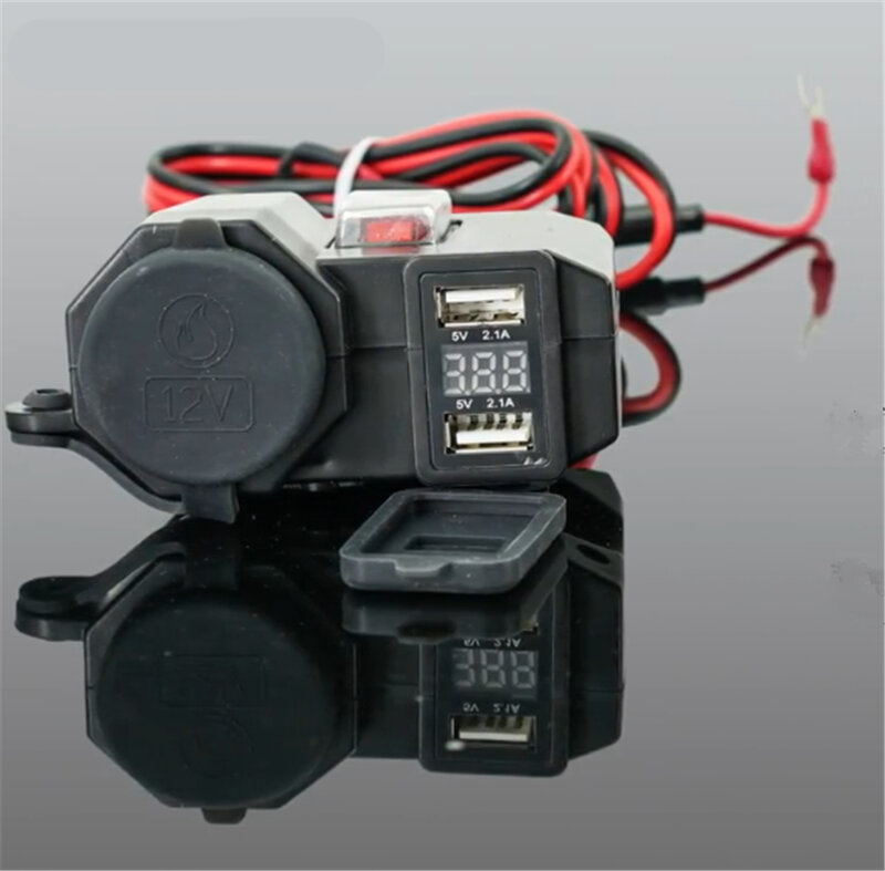범용 오토바이 듀얼 USB 2.1A 및 2.1A 전원 소켓 충전기, LED 전압 전압계 + 스위치 방수 GPS 전화 충전