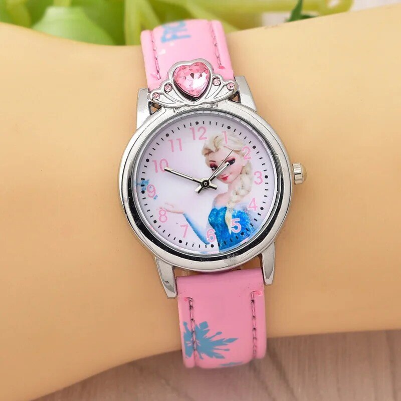 Nuevo estilo de relojes de princesa Elsa para niños, relojes de dibujos animados Anna Crystal Princess, relojes para niñas estudiantes y niños, relojes de pulsera