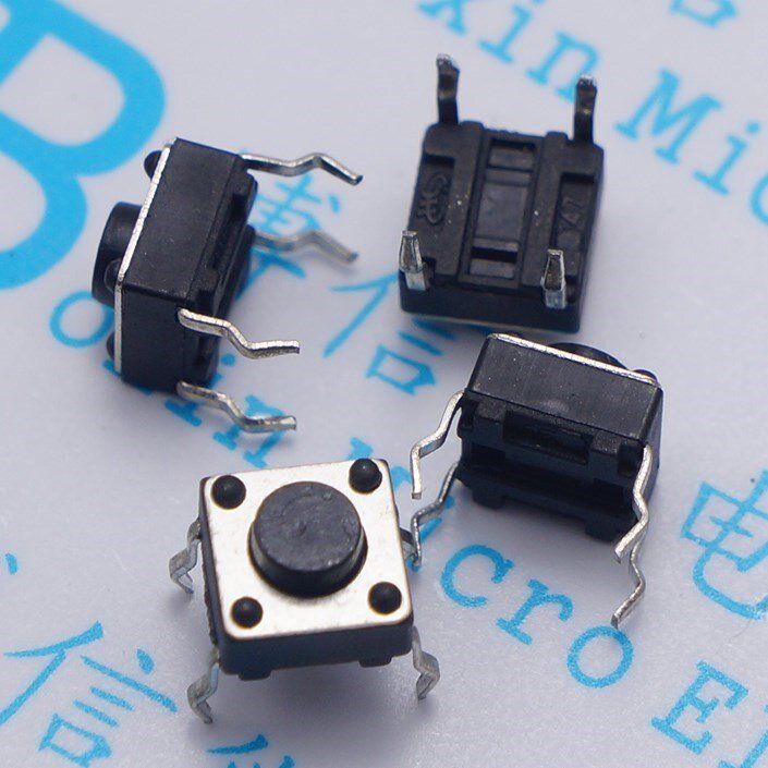 Luz Toque Micro Interruptor, Botão Ligar e Desligar, 6x6x5mm, DIP 4Pin, 6x6x5mm, Alta Qualidade, 100Pcs