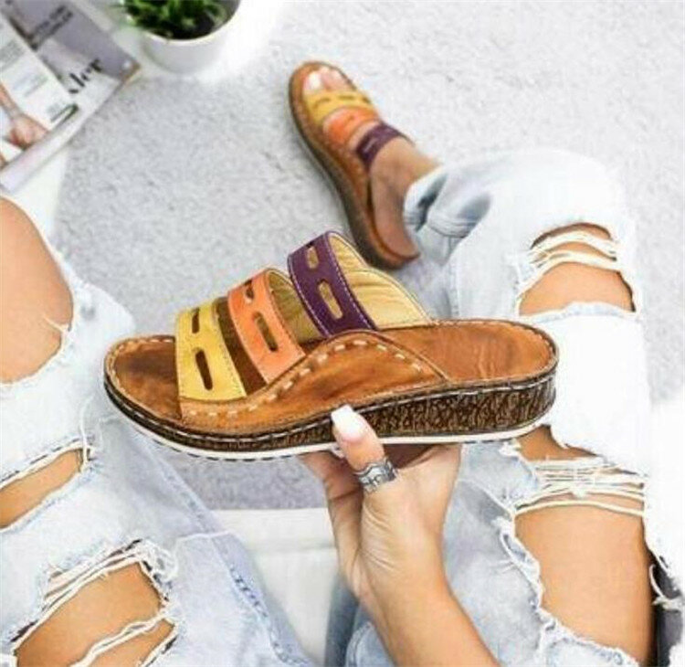 Summer women slippers Rome Retro three-color casual shoes Thick bottom wedge open toe sandals beach slip on slides female Z288