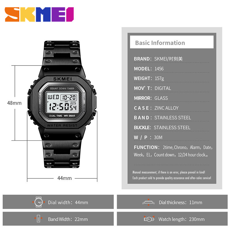SKMEI Sport Watch Men G-Style LED Digital Watches Full Steel Shock Waterproof Chronograph Alarm Clock Outdoor Men's Wristwatch