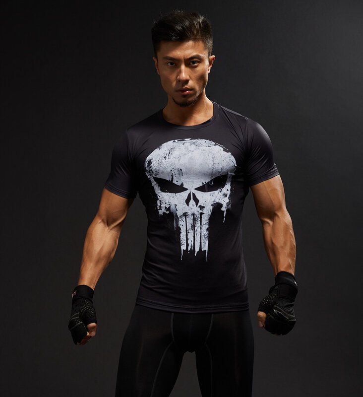 Koszulka z krótkim rękawem 3D koszulka męska koszulka męska koszulka kapitan ameryka Superman koszulka męska Fitness koszulka kompresyjna Punisher MMA