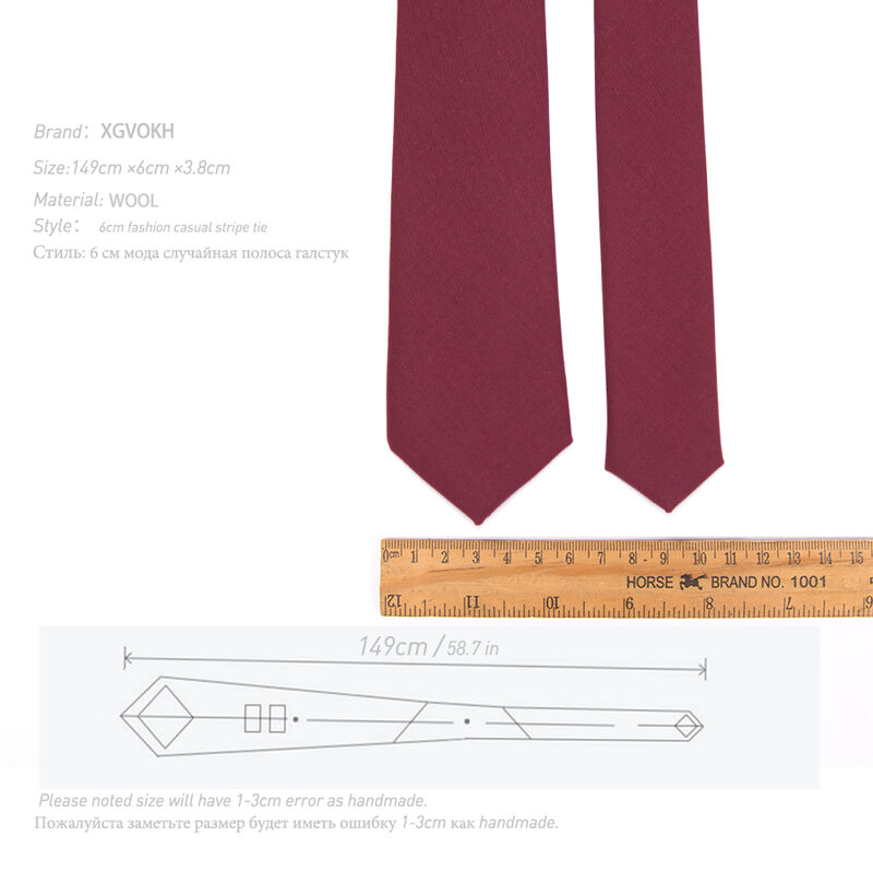 Corbata ajustada de lana para hombre, corbatas de moda para hombre, traje de boda, fiesta de negocios, corbata de cuello clásica de Color sólido, corbata informal de 6cm, corbata roja