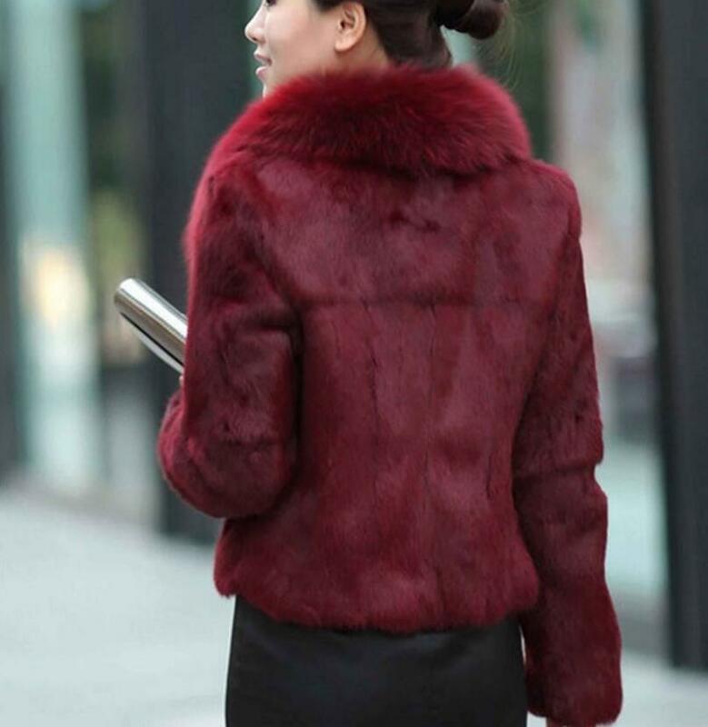 Женская Шуба из искусственного меха, топы, модная облегающая меховая верхняя одежда, женское короткое мягкое меховое пальто с воротником из лисьего меха, пальто из кроличьего меха на осень и зиму