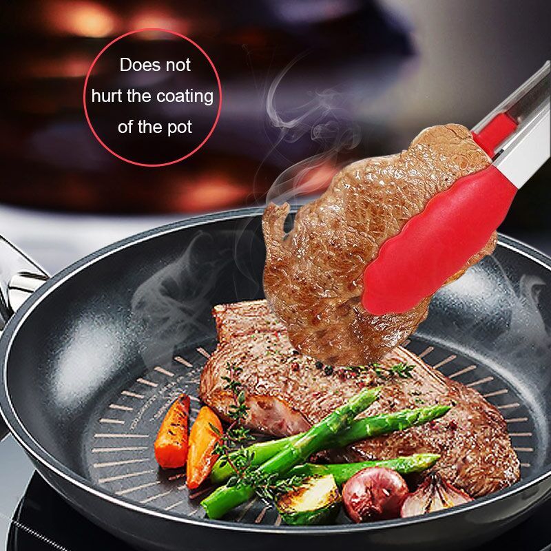 Silicone Food Tong Stainless Steel Kitchen Tongs Silicone Non-slip Cooking Clip Clamp BBQ Salad Tools Kitchen Accessories