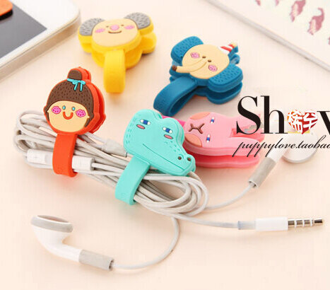 [4Y4A] 6pcs/set cartoon lovely finishing headphone cable power line button-type office