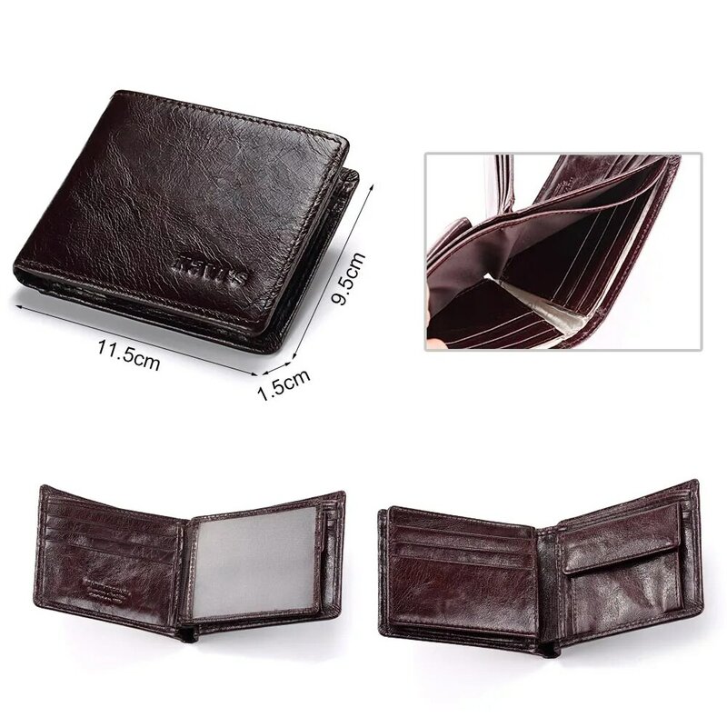 KAVIS Rfid Free Engraving 100% Genuine Leather Wallet Men Coin Purse Portomonee PORTFOLIO Card Holder Male Cuzdan Perse Name