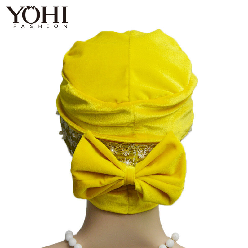 2018 nowych moda aksamitne koronki perła czapka Baotou panie kapelusz kościół czapka kobiety hidżab turbante