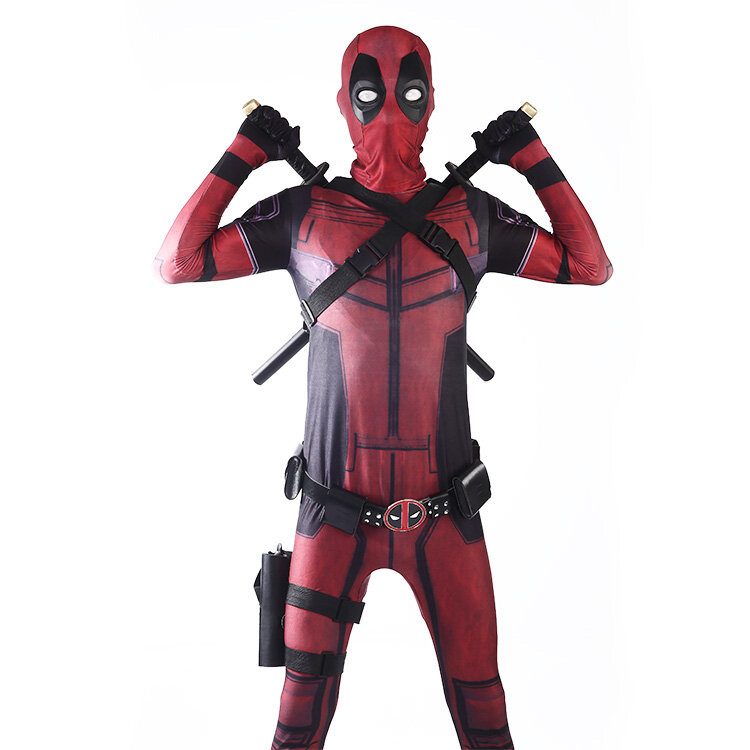 2018 nowy Deadpool 2 kostium dla dzieci dorosły mężczyzna elastan Lycra Zentai body Halloween Cosplay garnitur pas nakrycia głowy maska miecz kabura