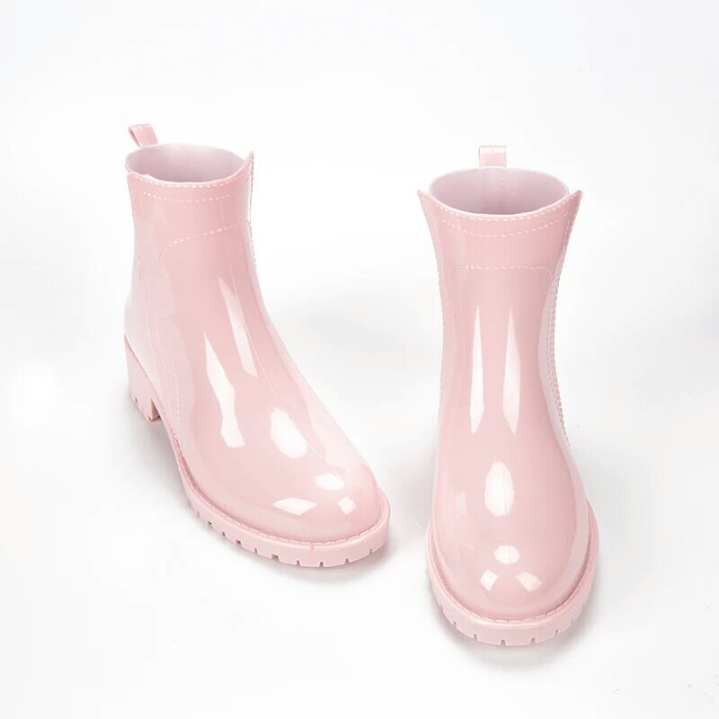 Rouroliu-Botas de lluvia informales para mujer, zapatos de agua impermeables sin cordones, botines de dibujos animados, RT311
