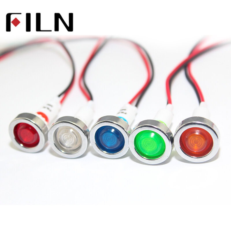 FILN FL1P-10NW-1 10mm red yellow blue green white 12v 220v 24v led  plastic indicatorl signal light pilot lamp with 20cm cable