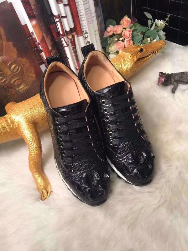 Sapato masculino de couro de crocodilo, calçado de couro genuíno para homens, negócios e lazer, feito à mão, novo, 2018