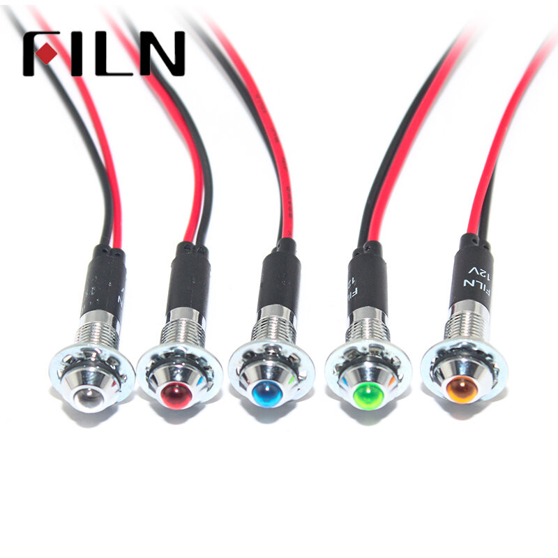 Filn-led金属信号ランプ,FL1M-8SW-1 mm,赤,黄,青,緑,白,12v,110v,24v,220v,20cmケーブル付き