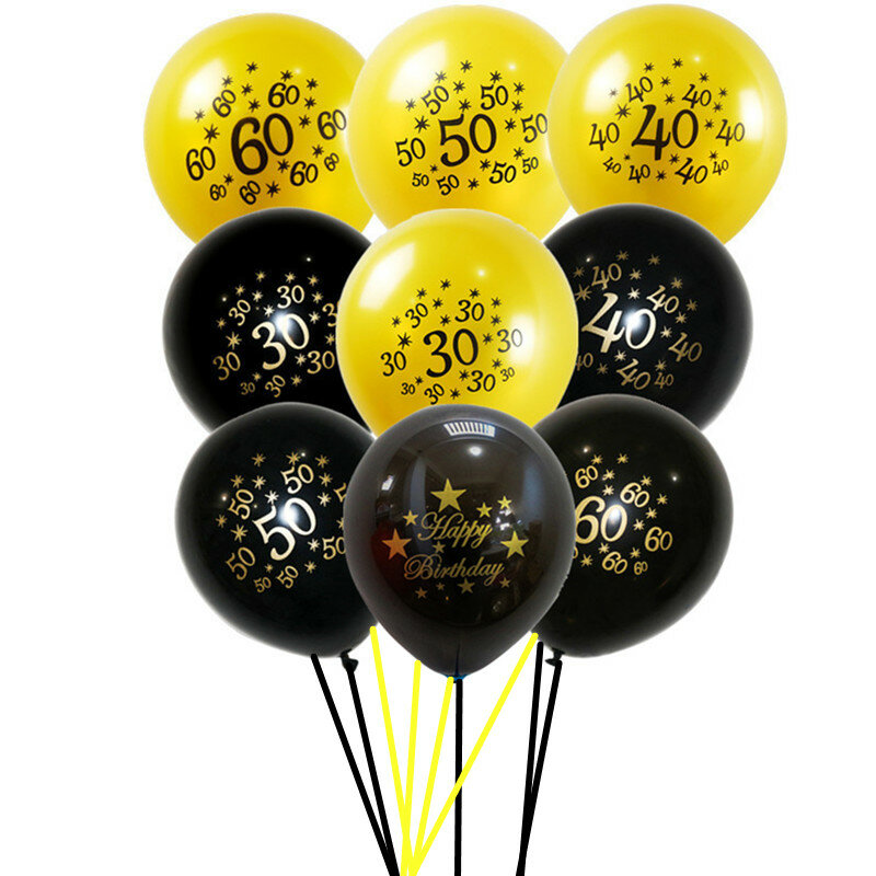 10 pçs 12 polegada ouro látex balões ar preto 30 40 50 60 70 anos feliz aniversário decorações de festa adulto folha hélio a034