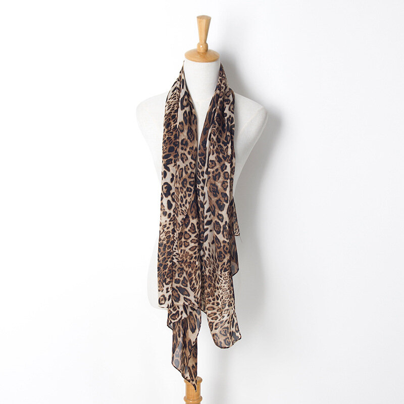 Bufandas largas de gasa con estampado de leopardo para mujer, chal suave que combina con todo, moda de otoño e invierno, nuevo