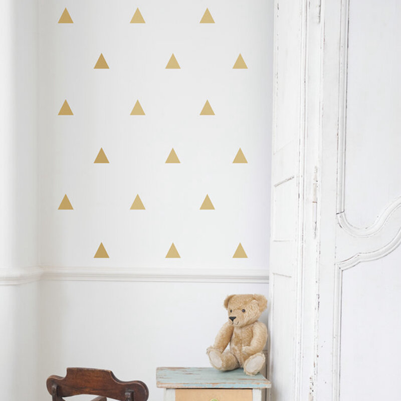 Triângulo de ouro adesivo de parede decalques de vinil (conjunto de 35 peças), padrões geométricos ouro moderno berçário arte da parede decoração