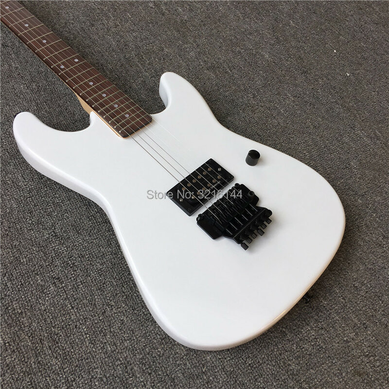 Nuova chitarra elettrica bianca a doppia onda, metallo nero, può personalizzare in base alla richiesta. Foto reali
