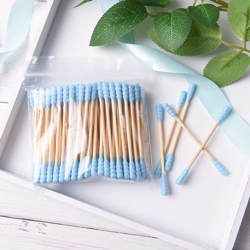 100PCs Cosmetic Cotton Swab Stick Double Head Ended Clean Cotton Buds Ear Clean Tools For Children Adult Pink Green