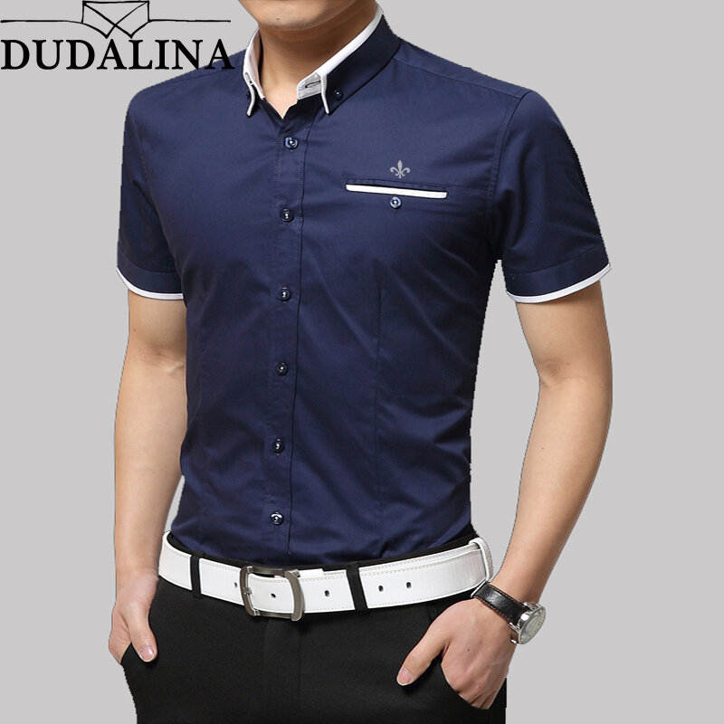 Dudalina 2019 새로운 도착 브랜드 남성 여름 비즈니스 셔츠 반팔 턴 다운 칼라 턱시도 셔츠 셔츠 남성 셔츠