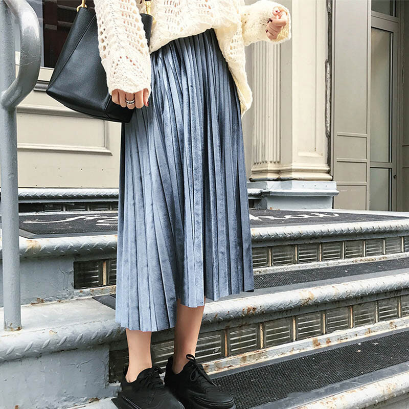 新しい春と夏ハイウエストスキニー女性のベルベットのスカートプリーツスカートプリーツスカート送料無料段 faldas mujer moda 2019