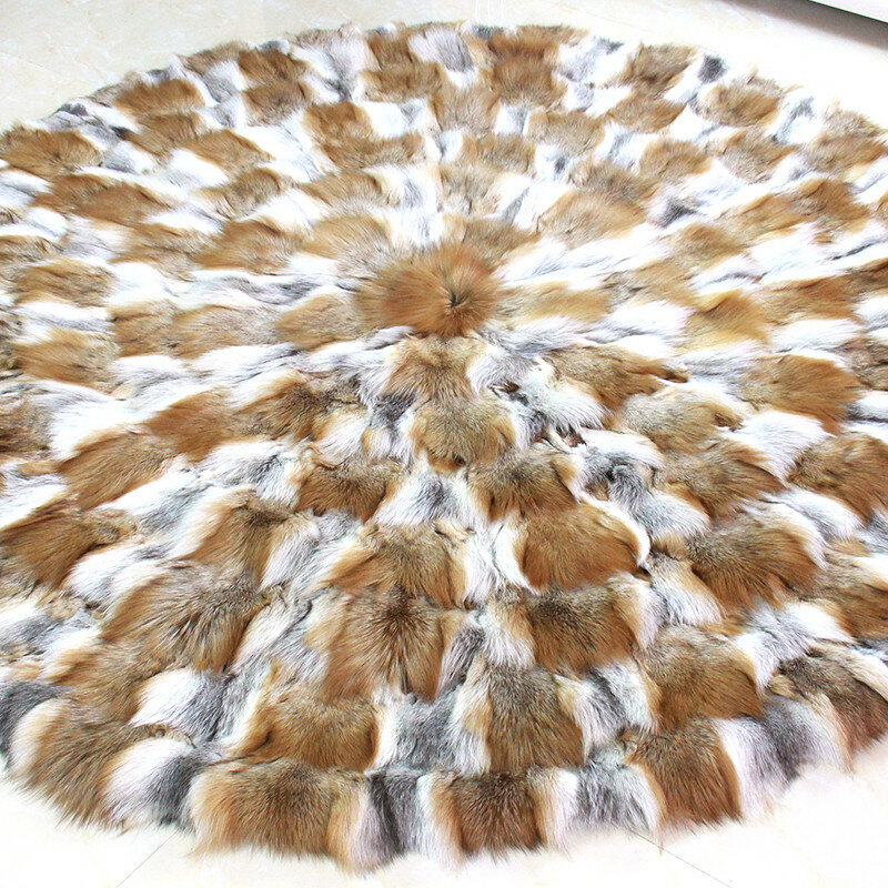 Alfombra de piel de zorro real para muebles, alfombra redonda, blanco, rojo, gris, 11 colores, 150x150cm, B101