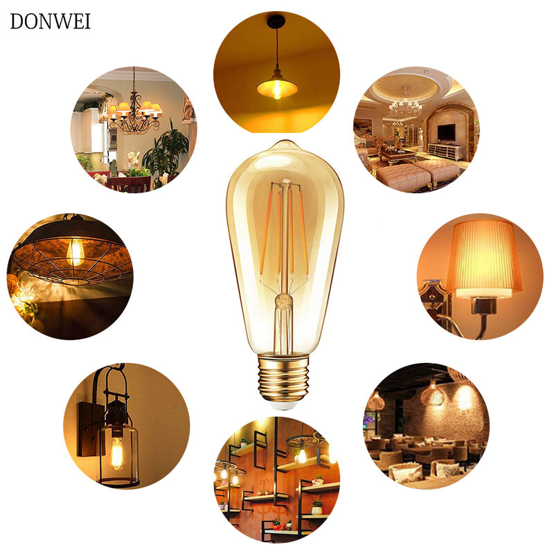 DONWEI-bombilla Vintage Edison E27, lámpara Retro de 220V, 4W, 6W, 8W, filamento LED, para decoración del hogar