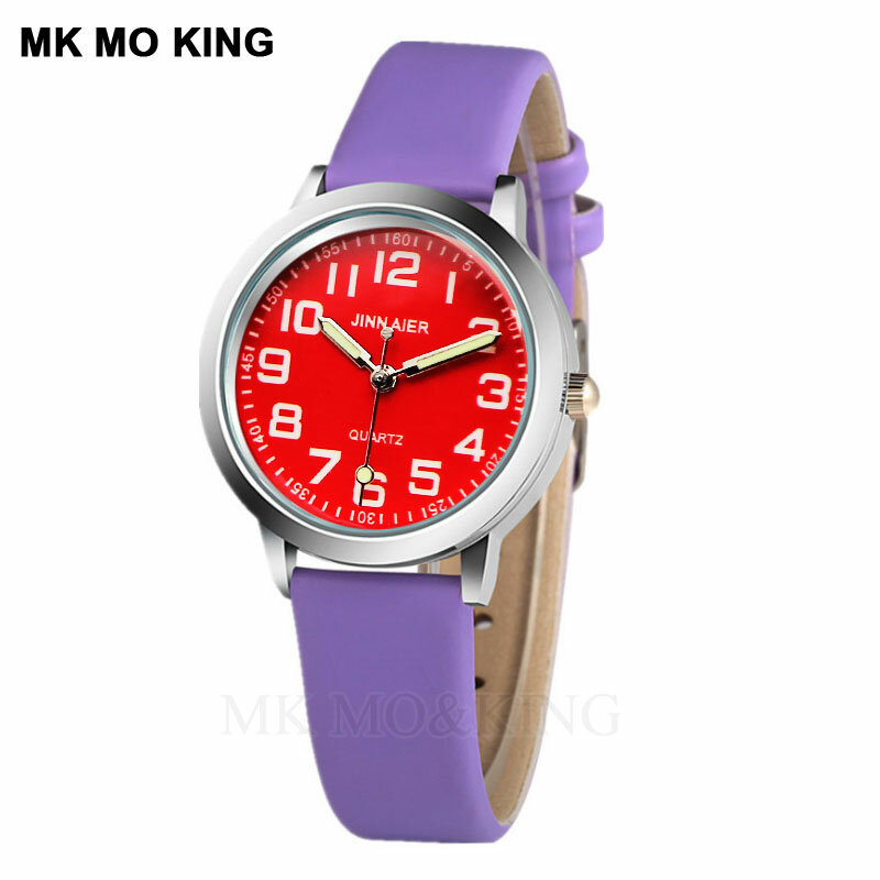 Nuevo reloj de moda para niños, reloj de cuarzo de cuero Rosa y Rojo informal para niño, fiesta de navidad regalo para niña, reloj Kol Saati
