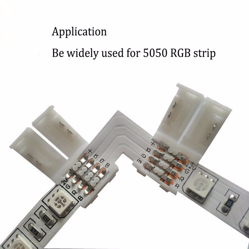 GRN-FLASHING 모서리 직각 연결용 Led RGB 커넥터, 10mm 5050 2835/3528 RGB LED 스트립 조명, 4 핀