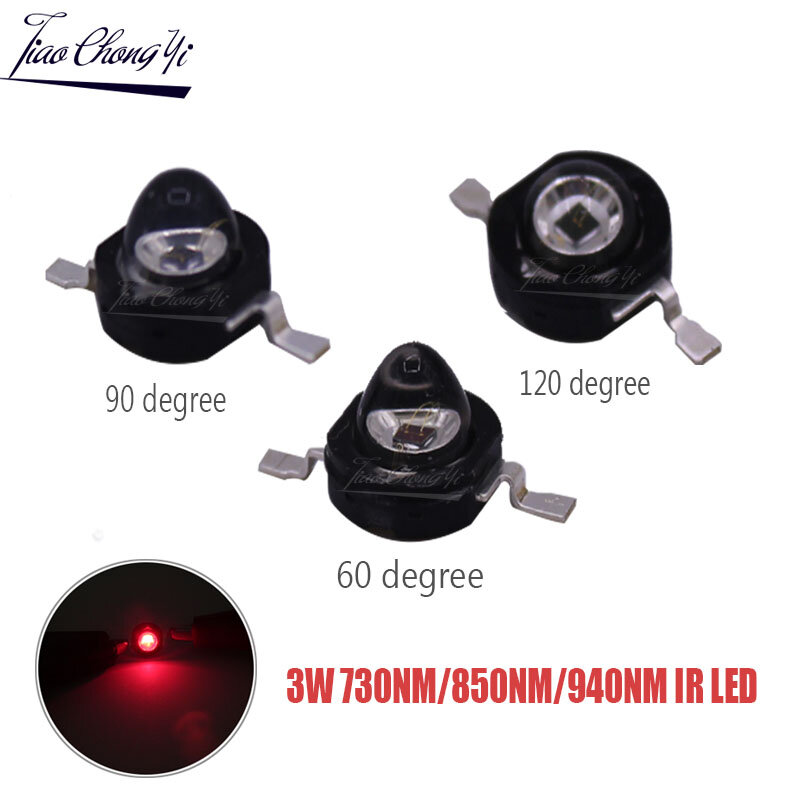 LED de alta potência IR para visão noturna, CCTV DIY, IR, 850nm, 940nm, 730nm, 60, 90, 120 graus, 3W, 6000pcs por lote