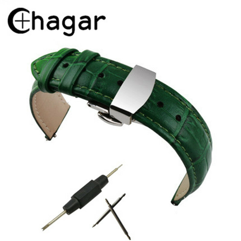 Echtes Leder Grün bambus korn Armband Schmetterling Schnalle 12mm 14mm 16mm 18mm 20mm 22mm mens Frauen armband armband