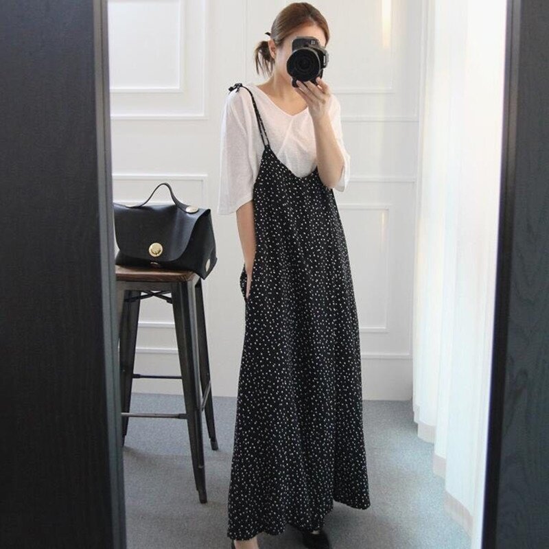 Polka Dot Jumpsuit 2019 Korean Overalls Spaghetti Strap Wide Leg Pants With Straps Summer Loose Women Dungarees DD2110