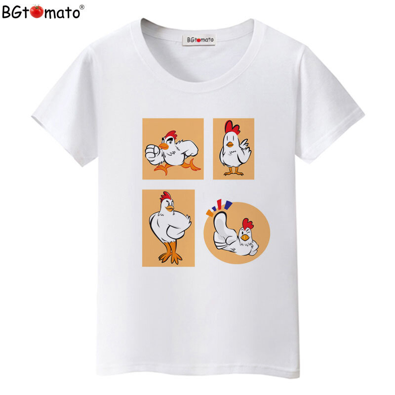 Футболка BGtomato, смешные футболки с изображением храбрых куриц, новый стиль, летние милые футболки, оригинальный бренд, женская футболка, дешевая распродажа