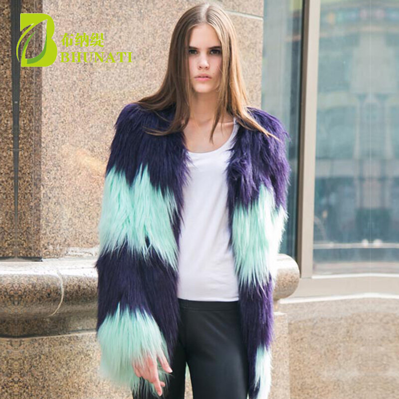 BHUNATI – manteau Long en fausse fourrure pour femme, manches longues, style décontracté, BNT137