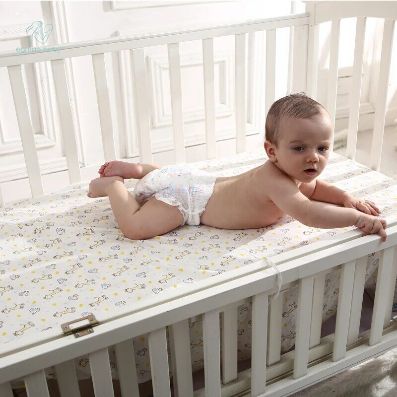EGMAOBABY100 % bawełniane łóżko lniane do kołyski dopasowane prześcieradło miękkie łóżeczko dla dziecka pokrycie materaca nadruk kreskówkowy noworodka pościel dla łóżeczko dopasowane prześcieradło