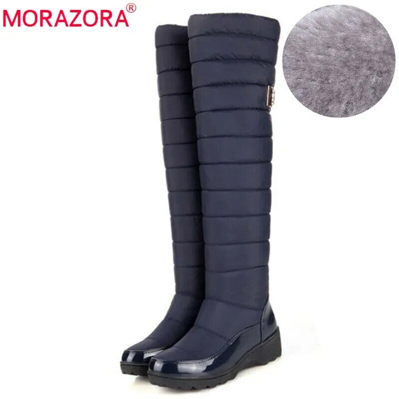 Morazora บูทหิมะ2023ใหม่, แพลตฟอร์มแฟชั่นสำหรับผู้หญิงขนเฟอร์ต้นขาสูงเหนือเข่ารองเท้าบูทกำมะหยี่ผู้หญิงอบอุ่นรองเท้าบูทฤดูหนาว