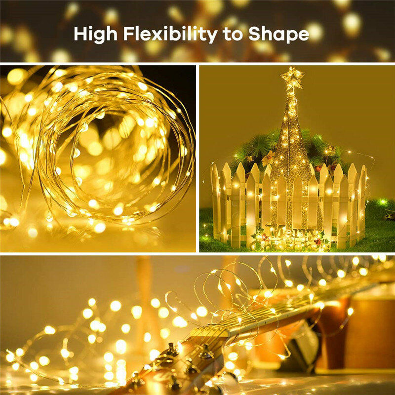 Tira de luces LED Solar para decoración de fiestas navideñas, alambre de cobre de 72 pies, 22M, 200, para el hogar y el jardín