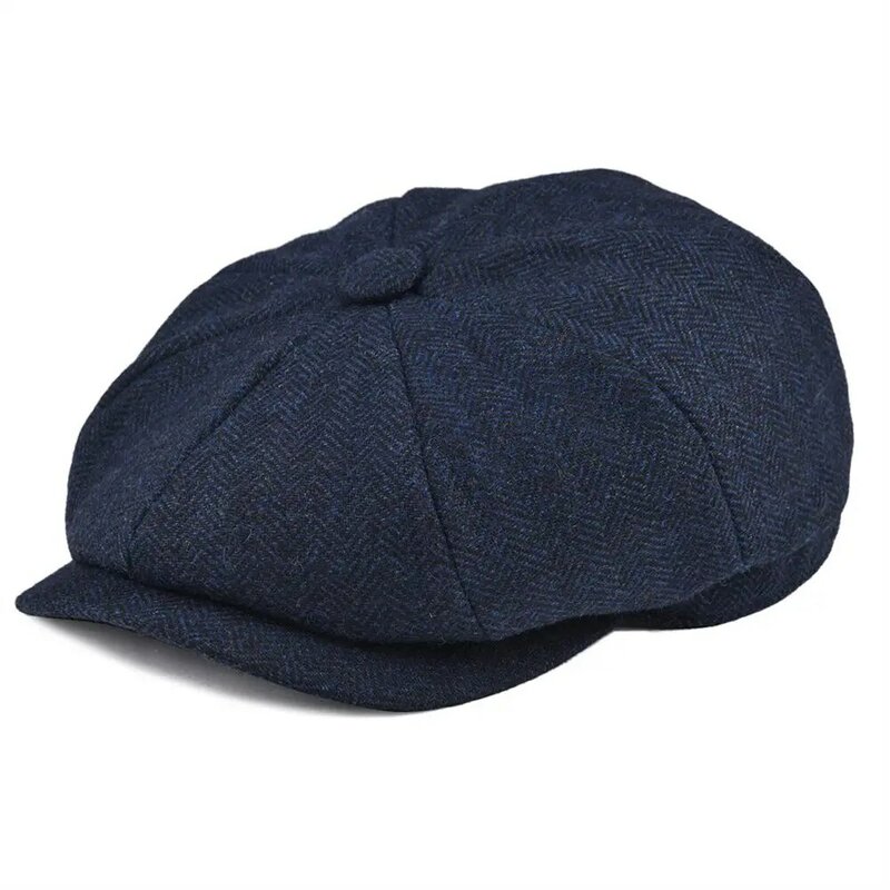 BOTVELA Wool Tweed Navy Blue a spina di pesce berretto da strillone da uomo pannello a 8 quarti Cabbie Flat Caps donna Driver berretto cappello