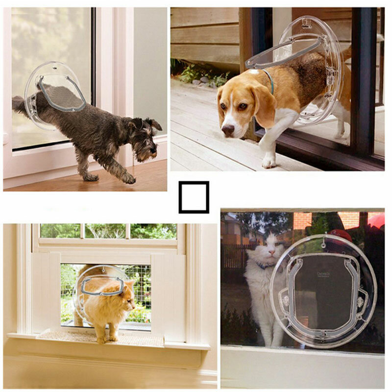 Transparent Runde Haustier Hund Katze Flache Fenster Tür Kunststoff Sicherheit Haushalt Abschließbar Eingang Tür Passt für Bildschirm Fenster Glas