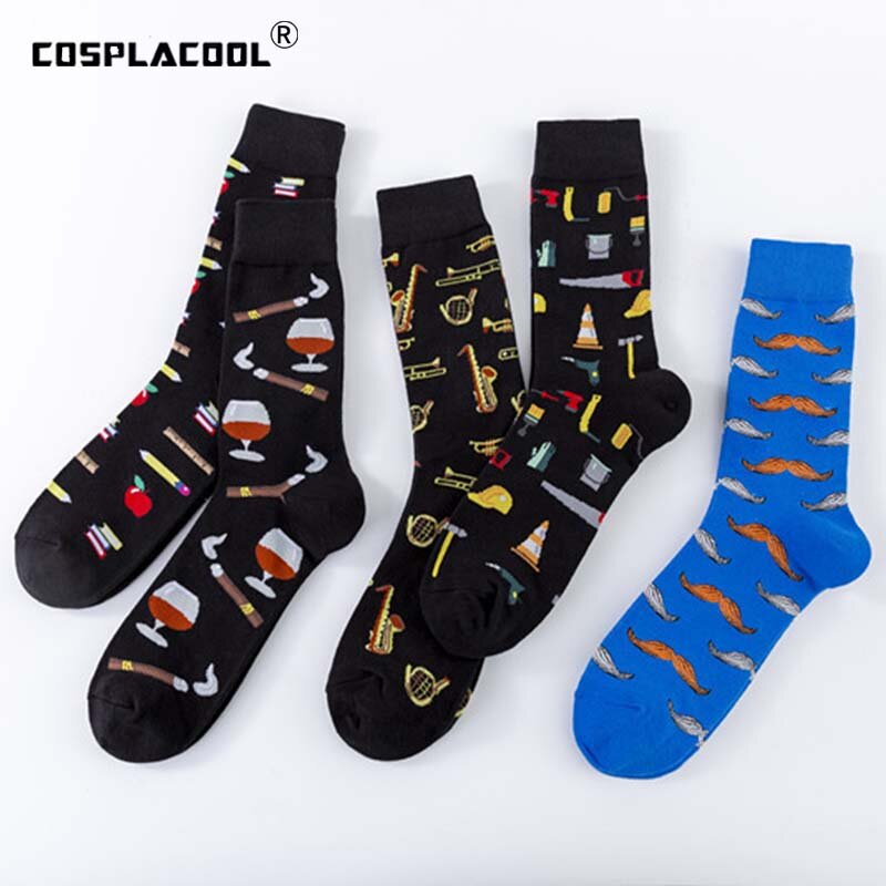 Классные арт-носки [COSPLACOOL] в стиле хип-хоп, забавные уличные носки с красным вином и музыкой, мужские Веселые носки в стиле Харадзюку для скейтборда, мужские носки