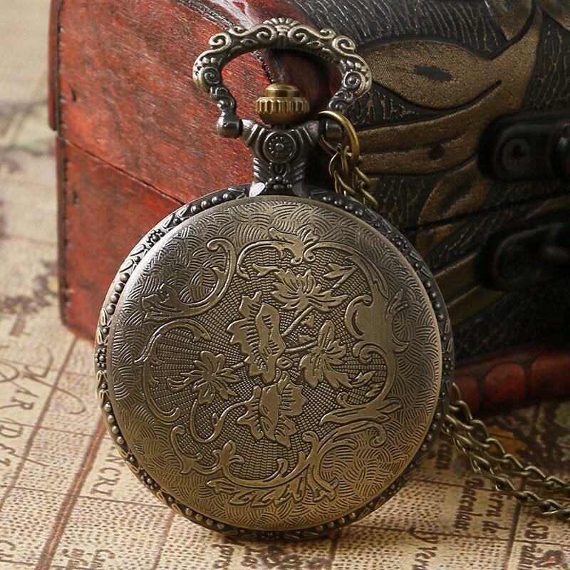 Reloj de bolsillo clásico para hombre y mujer, pulsera de cuarzo con cadena de collar, colgante fresco, Estilo Vintage, de bronce, perro, Lobo, hueco, regalo