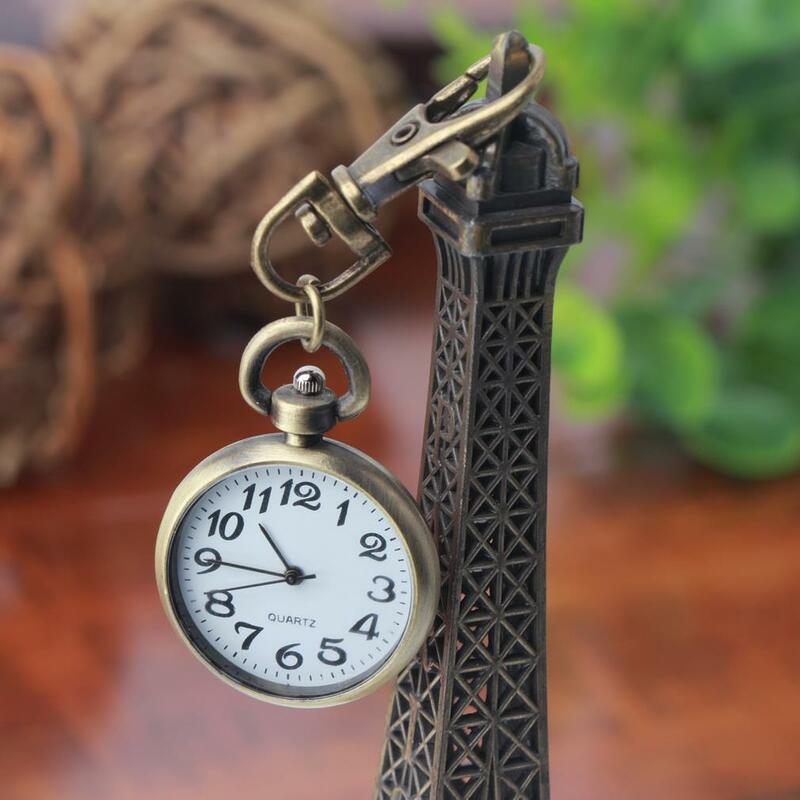 OUTAD-reloj de bolsillo Vintage de cuarzo y bronce, 1 piezas, llavero con movimiento, relojes de esfera redonda, regalo al por mayor para amigos, padre y papá