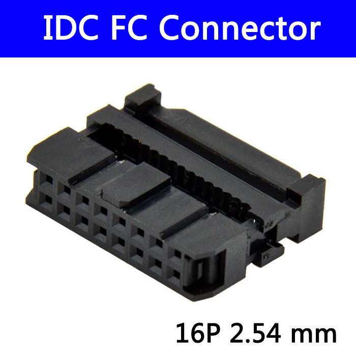 100pcs 2.54 mm IDC Socket Female FC 16P 16pin 2*8 Rectangular Connector adapter Ribbon Cable 1.27 mm