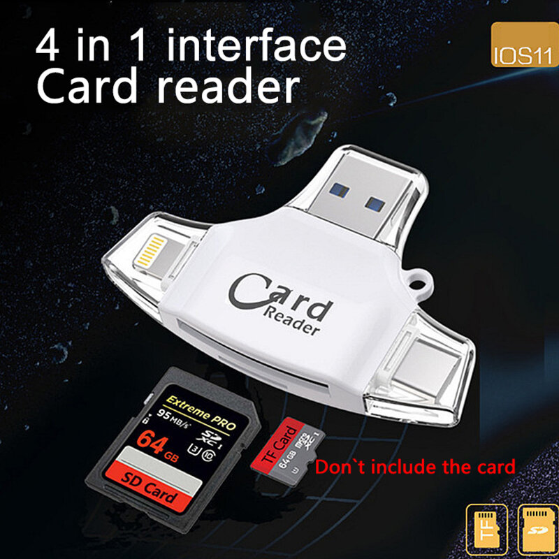 USB C타입 마이크로 SD 카드 리더, USB C타입 OTG, USB 플래시 메모리 가젯, 아이폰 아이패드 맥북 어댑터, SD 리더 라이트닝, 4 in 1