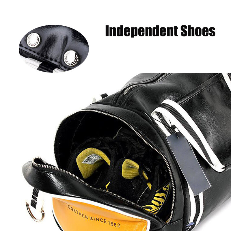Bolsos deportivos de cuero PU para hombre, bolso clásico de viaje para entrenamiento, bolsos de hombro con bolsillo para zapatos independientes