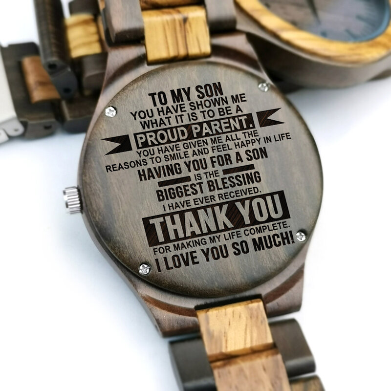 To My Son-reloj de madera grabado de papá a hijo como regalos de aniversario de vacaciones de cumpleaños